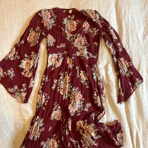 Midi Dress with Bell Sleeves and Button Detail